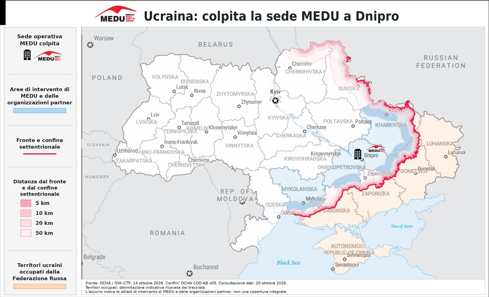 Ucraina, colpita la sede MEDU a Dnipro: il fronte e le aree di intervento